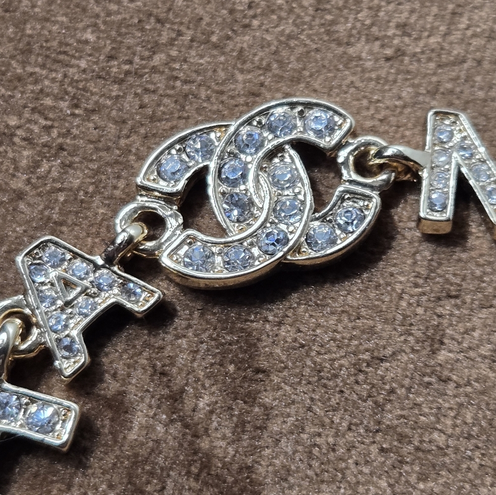 Gold Tone Logo Bracelet With Rocks - Picture 3 of 14
